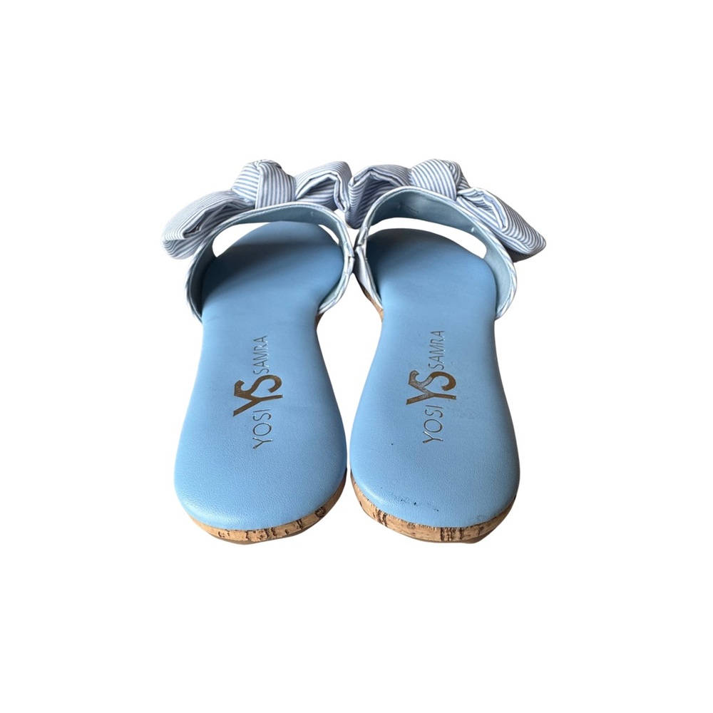 Yosi Samra Nicole Bow Slide Sandals Blue and White Stripe Bow Cork Sole Size 8 - Picture 3 of 6